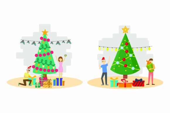 Christmas Decoration Happy Green Set Illustrations Review