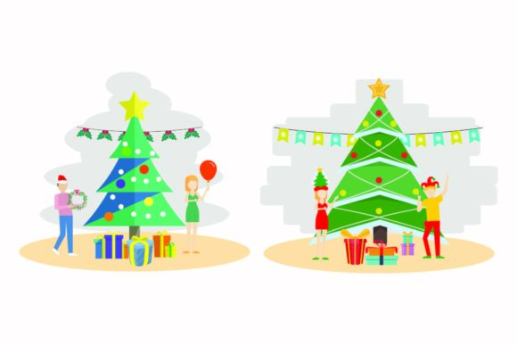 Christmas Decorative Tree Vector Set for Illustrations