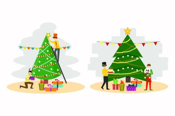Christmas Star Tree Illustration Set for Festive Design