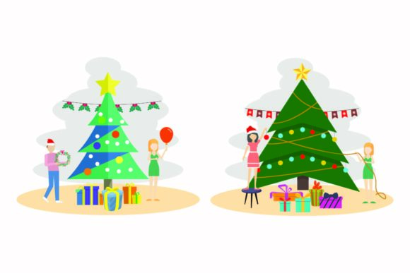 Christmas Tree Winter Happy Design Set for Illustrations